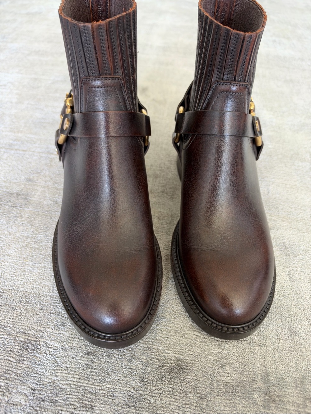 Chloe Women’s Brown Leather Chelsea Harness Boots